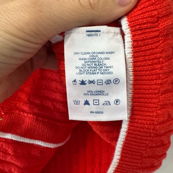 Vintage Lands' End red old-money cotton linen blend cableknit cardigan / sz M - Picture 6 of 6